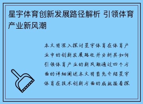 星宇体育创新发展路径解析 引领体育产业新风潮